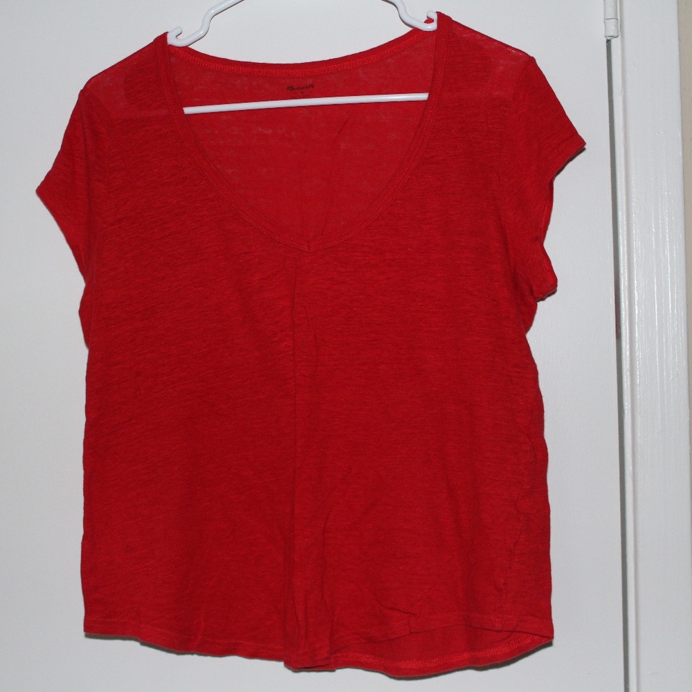Red v-neck top
